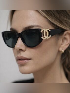 CHANEL Black and Gold Classic Sunglasses